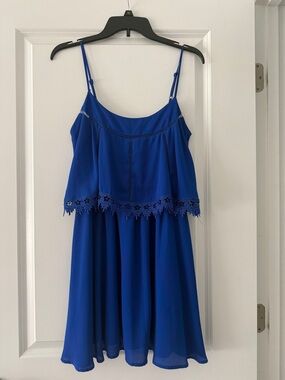 GB Royal Blue Spaghetti-Strap Midi Dress with Crochet Trim